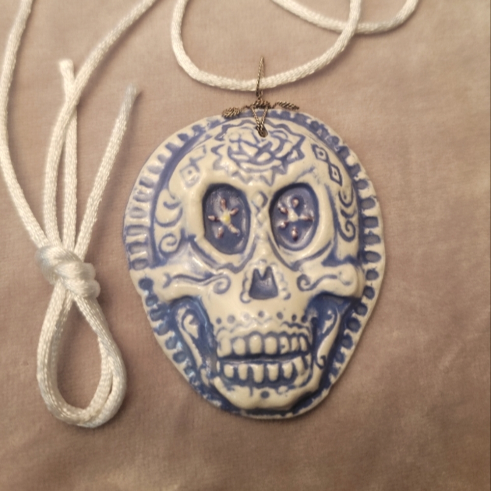 Blue and White Skull Pendant Necklace